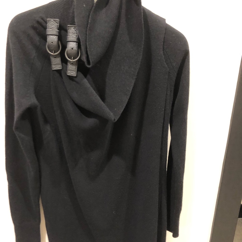 All Saints sweater dress with leather buckle detail.